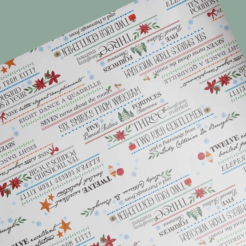 Jane Austen Christmas Wrapping Paper - 12 Days Of Pride And Prejudice