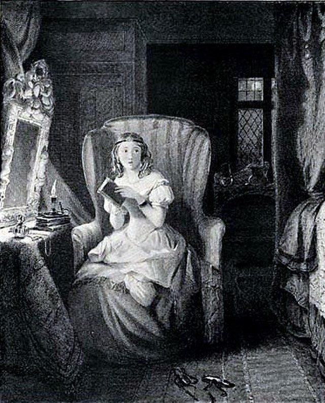 Catherine Morland reading in Northanger Abbey 