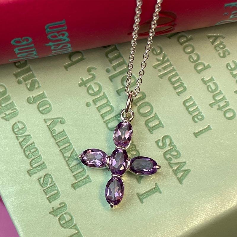 Charlotte Cross Necklace - Amethyst and Sterling Silver