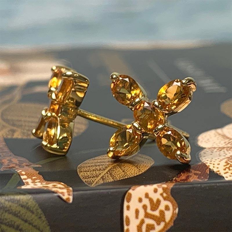 Citrine and Gold-Plated Sterling Silver Cross Earrings - JaneAusten.co.uk