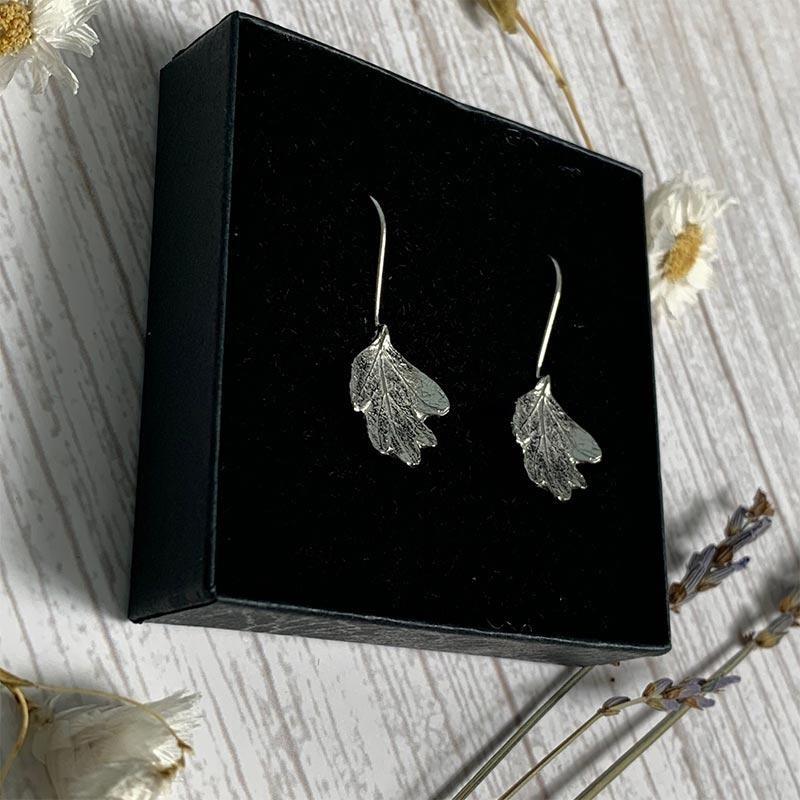 Pewter and Silver Hawthorn Leaf Earrings - JaneAusten.co.uk