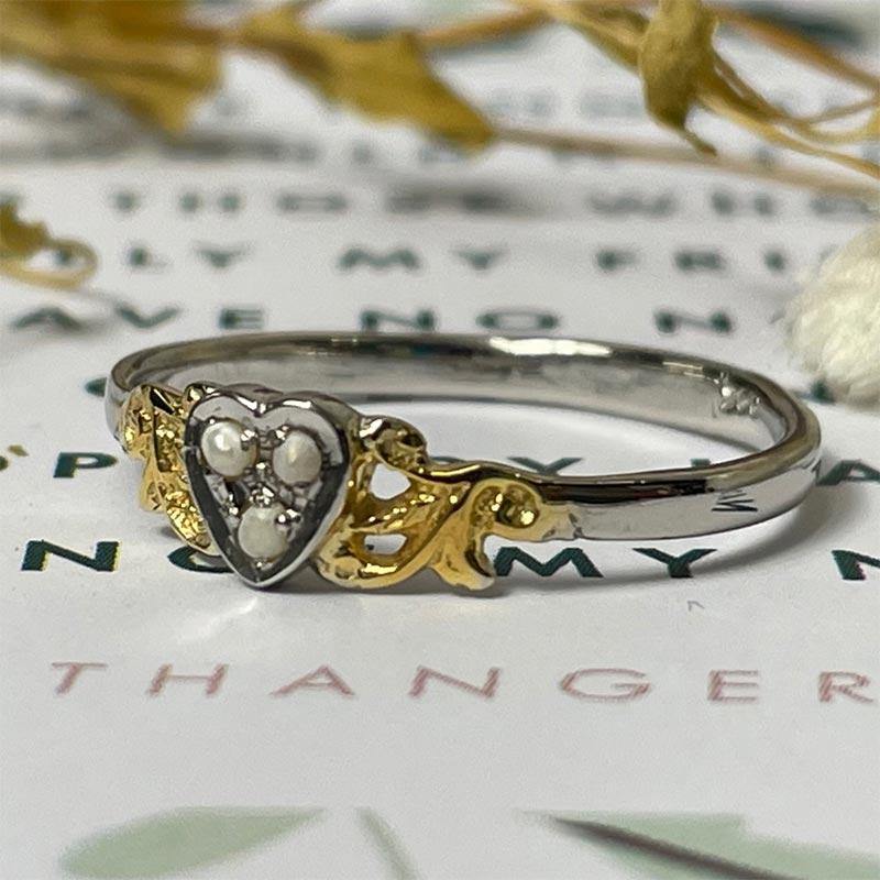 Regency Style Heart Ring with Freshwater Pearls - JaneAusten.co.uk