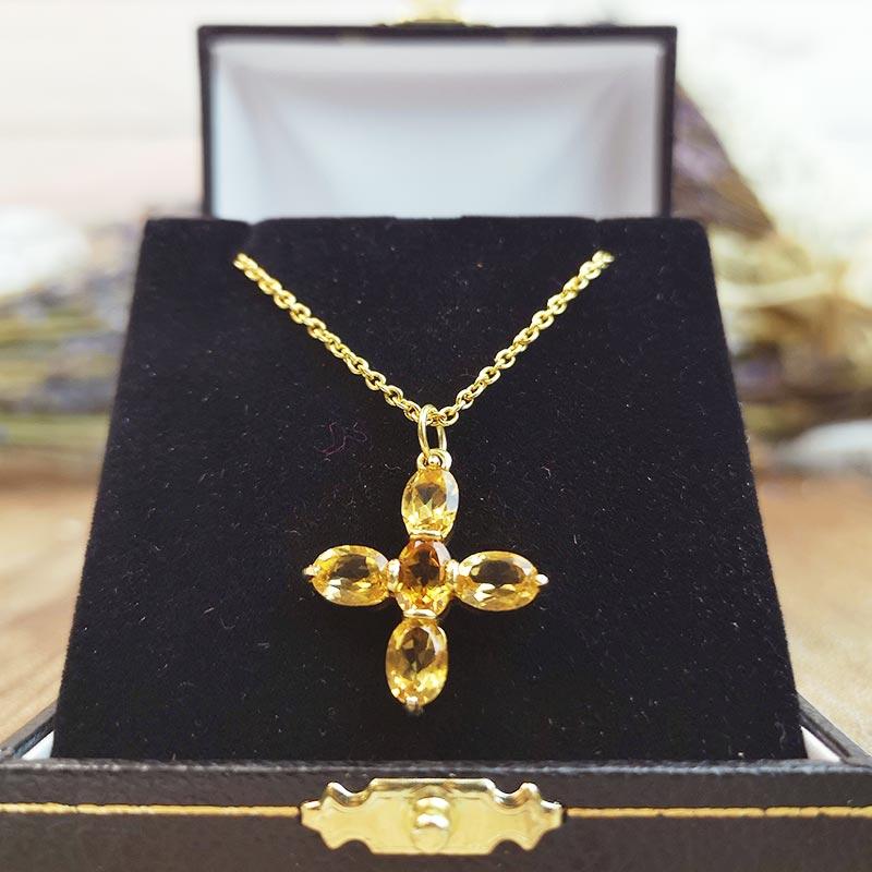 Jane Austen Topaz Cross - Replica in Citrine and Gold-Plated Sterling Silver - JaneAusten.co.uk