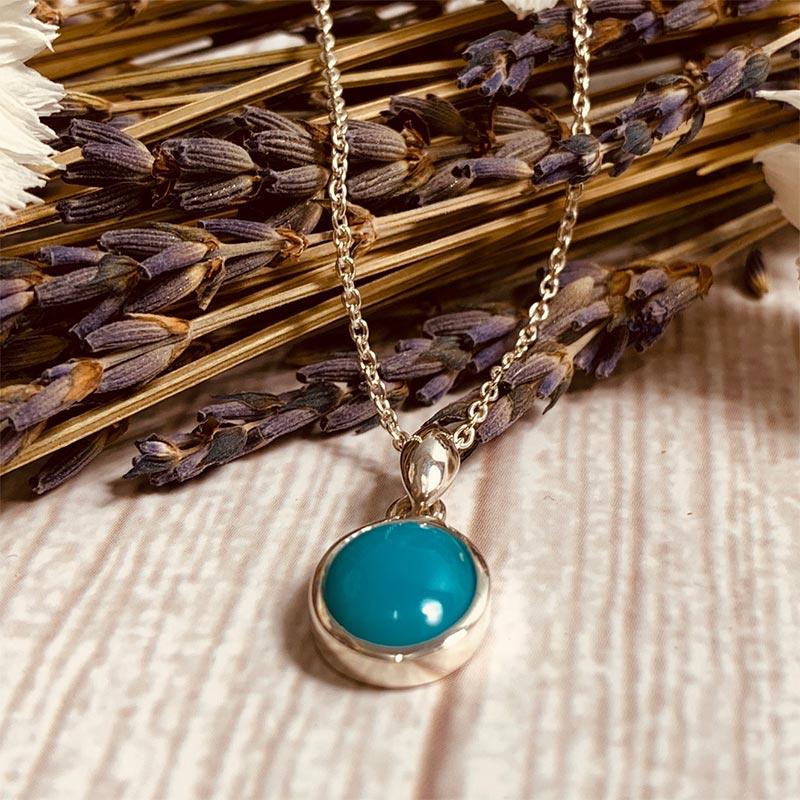 Beautiful Silver and Turquoise Jane Austen Pendant Necklace - JaneAusten.co.uk