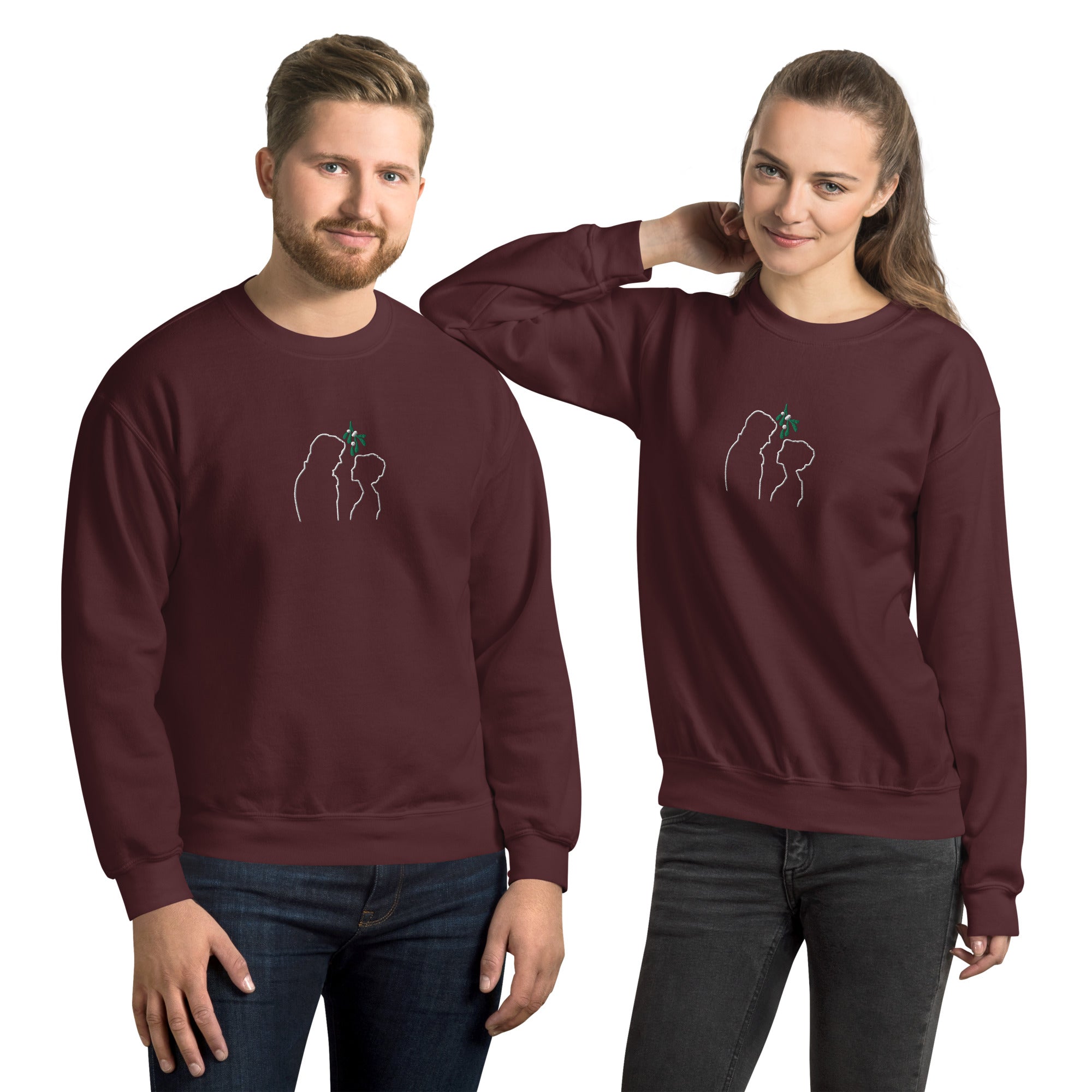 Pride and Prejudice Mistletoe Embroidered Outline Christmas Sweater | Exclusive Collection