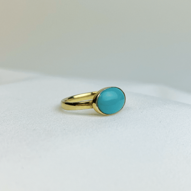 Carefully recreated by our expert jewellers, situated in the heart of Bath. Furthermore, our gold plated, turquoise ring has been handmade exclusively for our Regency-loving establishment.  Jane Austen turquoise ring was one her intimate processions and is one of the few known pieces of jewellery the author wore. 