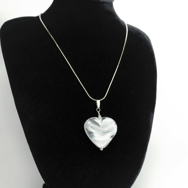 Heart of Bath Necklace. The swirled glass pendent hangs from the sterling silver chain. A lovely gift for a lover of Regency Bath and Jane Austen 
